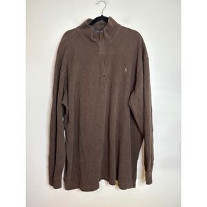 Polo‎ Ralph Lauren Mens 2XLT Brown Cotton Quarter Zip Pullover Sweater Tall
